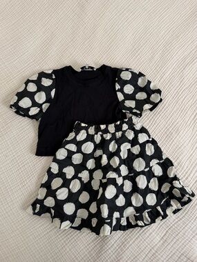 Sea New York Girls Black White Polka Dot Skirt 2 Piece Set